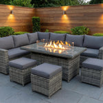 The Tarporley Grey 9 Seat Corner Firepit Rattan Dining Set