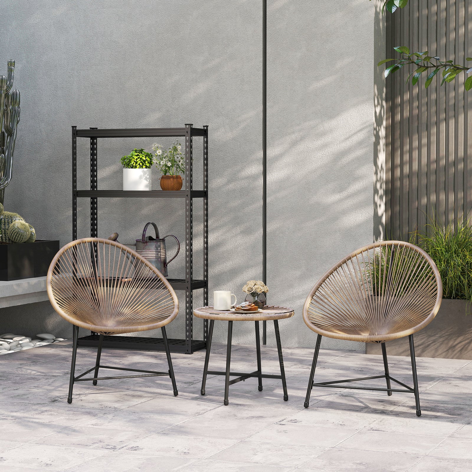 Rattan Bistro Set, Cushioned Acapulco Chairs, Glass Table | Natural