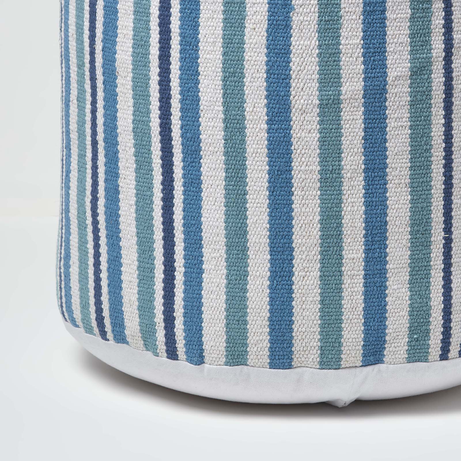 HOMESCAPES Blue And White Stripe Bean Filled Pouffe Tall 45 X 40 Cm