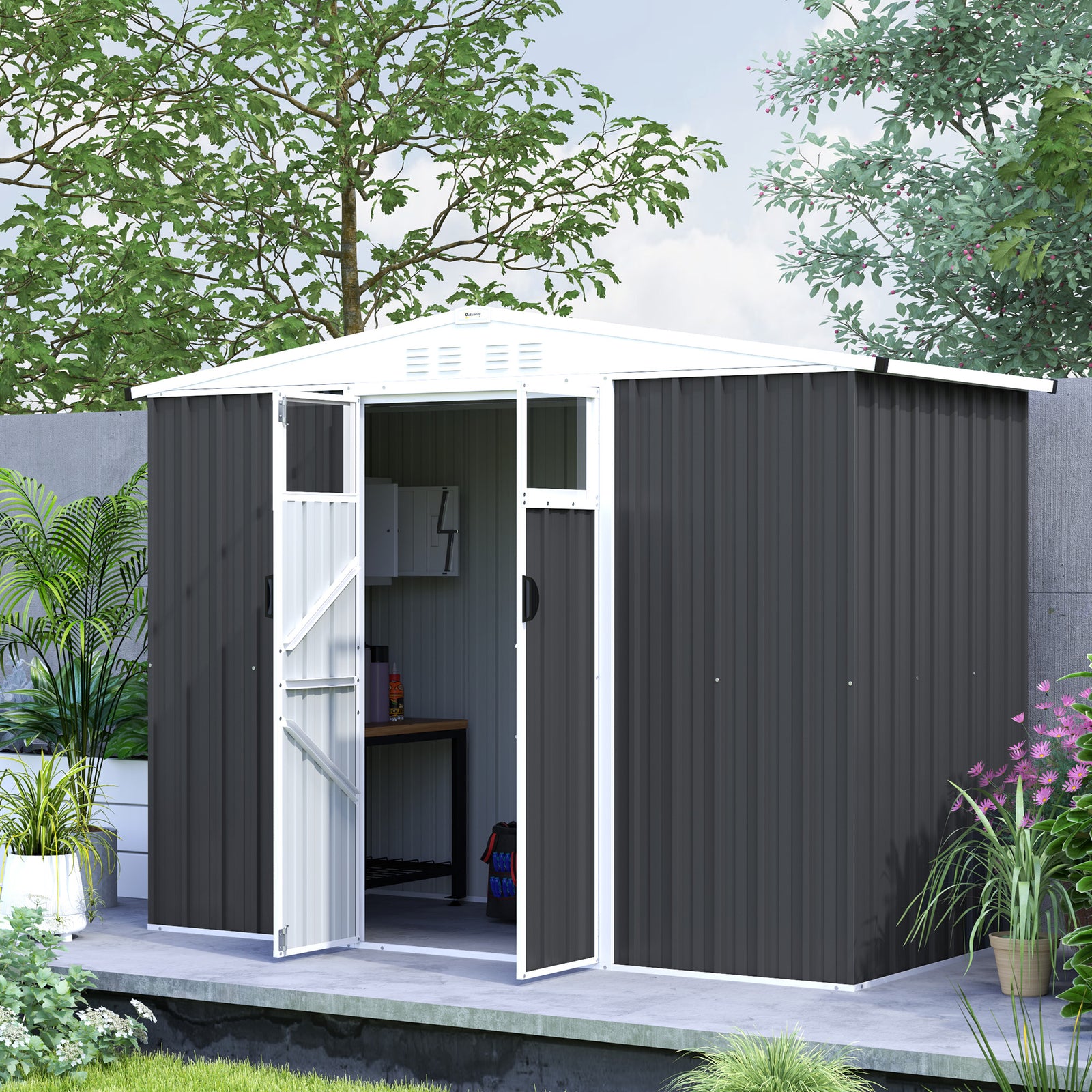 8 X 4 Ft Garden Storage Shed, Outdoor Metal Shed | Dark Gray