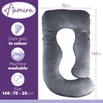 J Shaped Pregnancy Pillow, 140x70x20cm Shredded Memory Foam Full Body Maternity Cushion For Sleeping | J Shape | Dark Grey