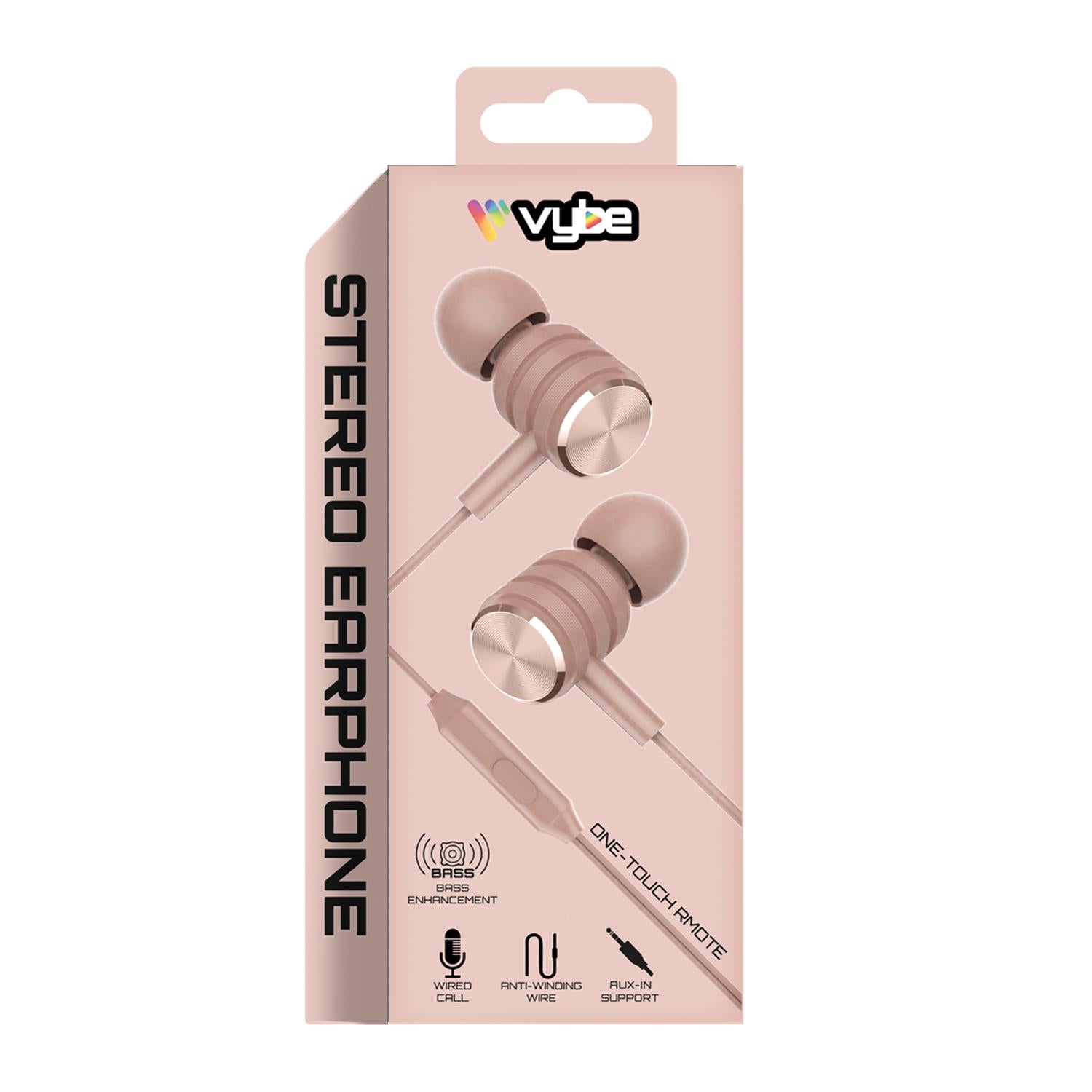 Bass Enhancement One-touch Remote, Stereo Earphones | Pink