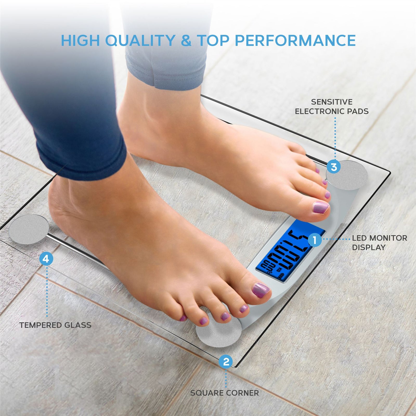 Digital Weighing Bathroom Scale Lcd Display, Automatic On/off | Transparent