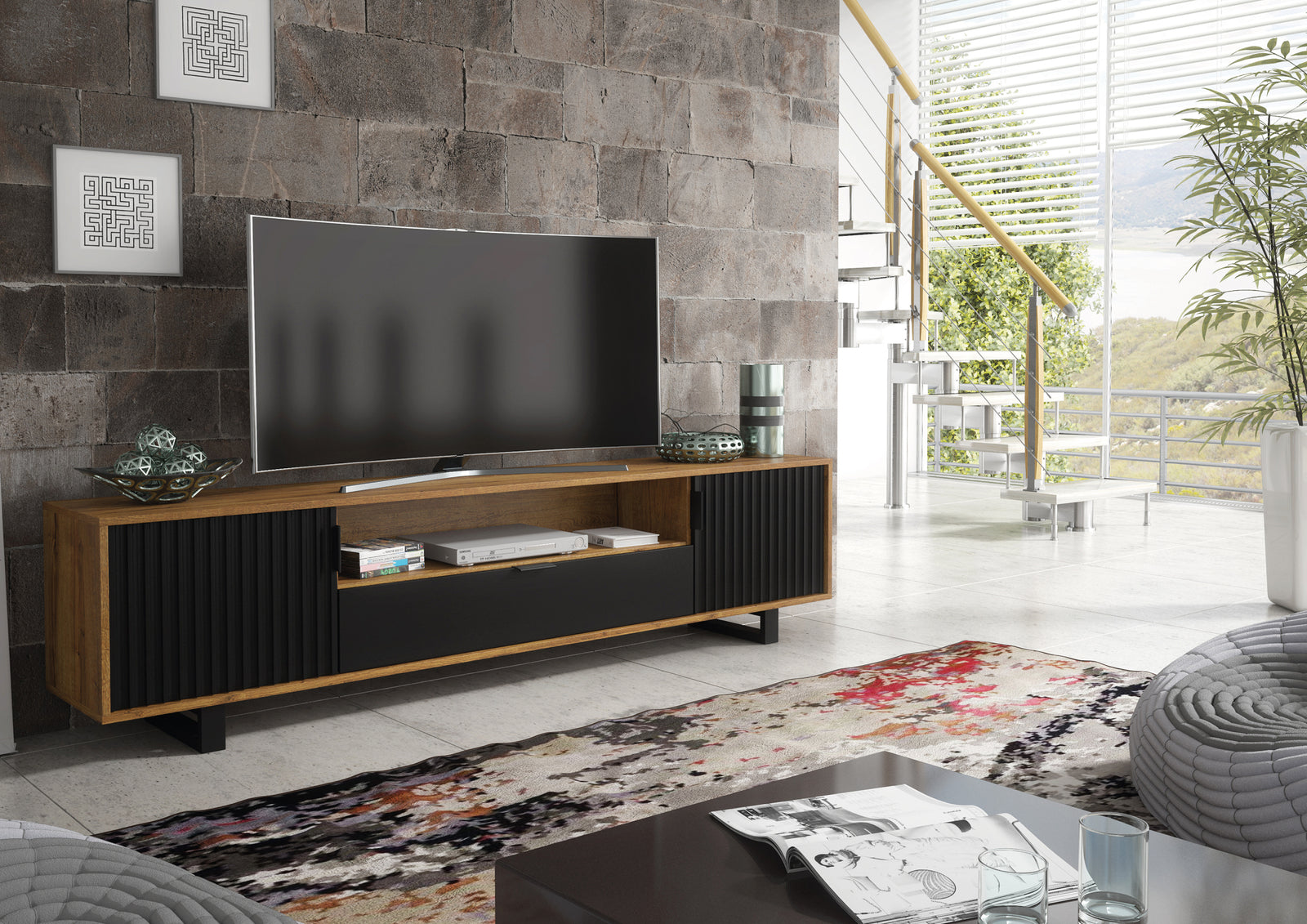 Blackridge Tv Unit 200cm - Fluted Design | Oak
