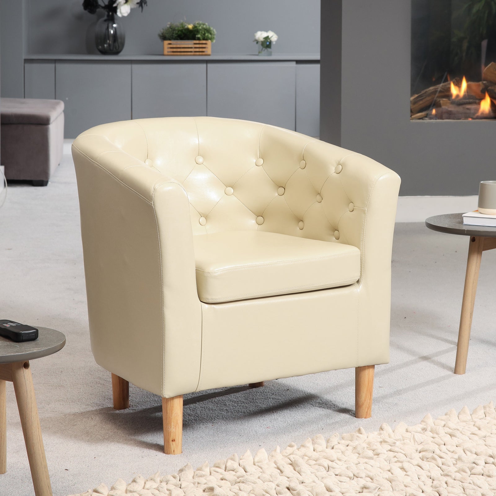 Lodi Studded Back Pu Tub Chair With Dark And Light Legs | Cream