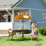 Kids Foldable Four-piece Garden Set W/ Table, Chairs, Umbrella - Brown