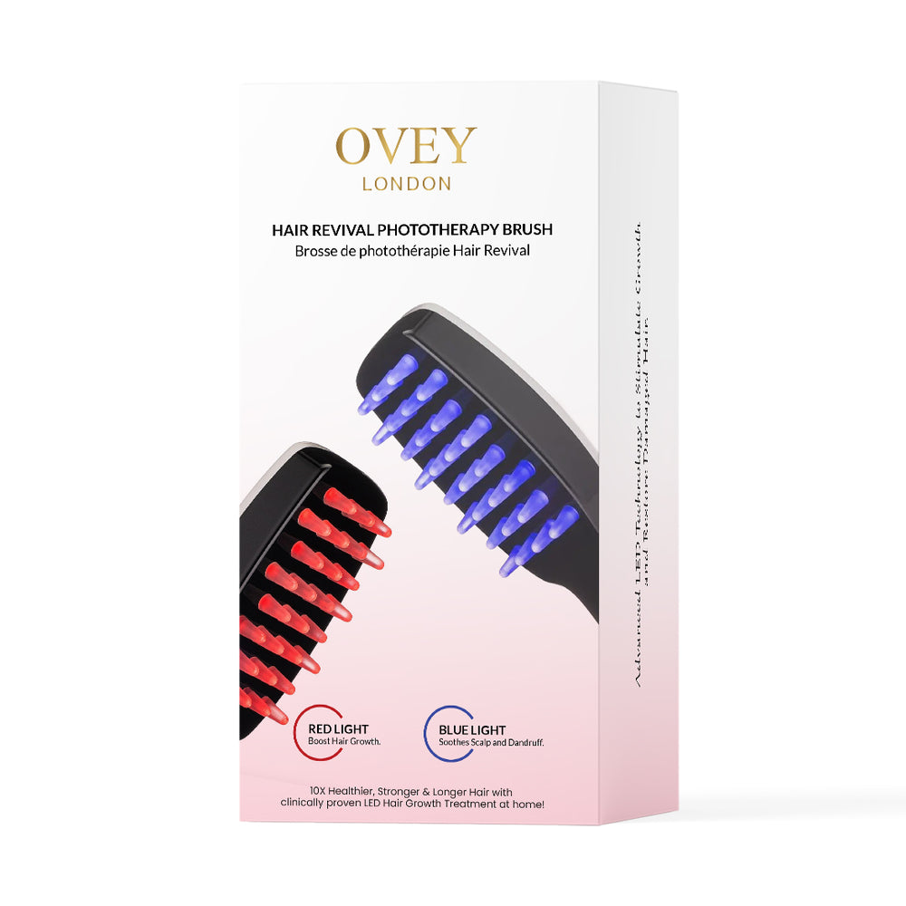 Ovey London 3-in-1 LED Hair Brush Red & Blue Light Therapy With Scalp Massage Vibration Wellness & Shine