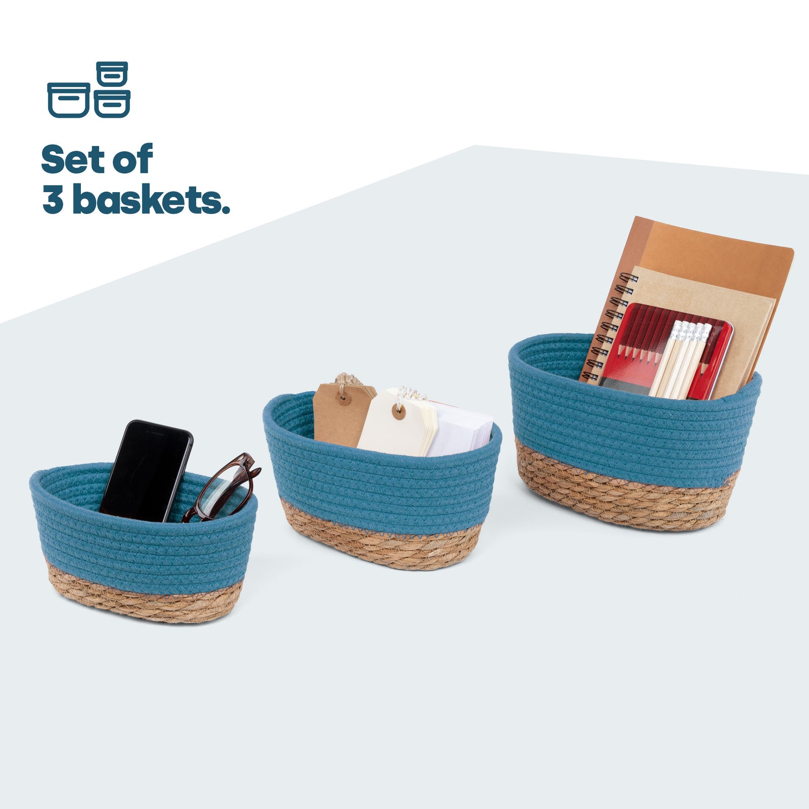 Tulla Seagrass Basket Set - Ocean