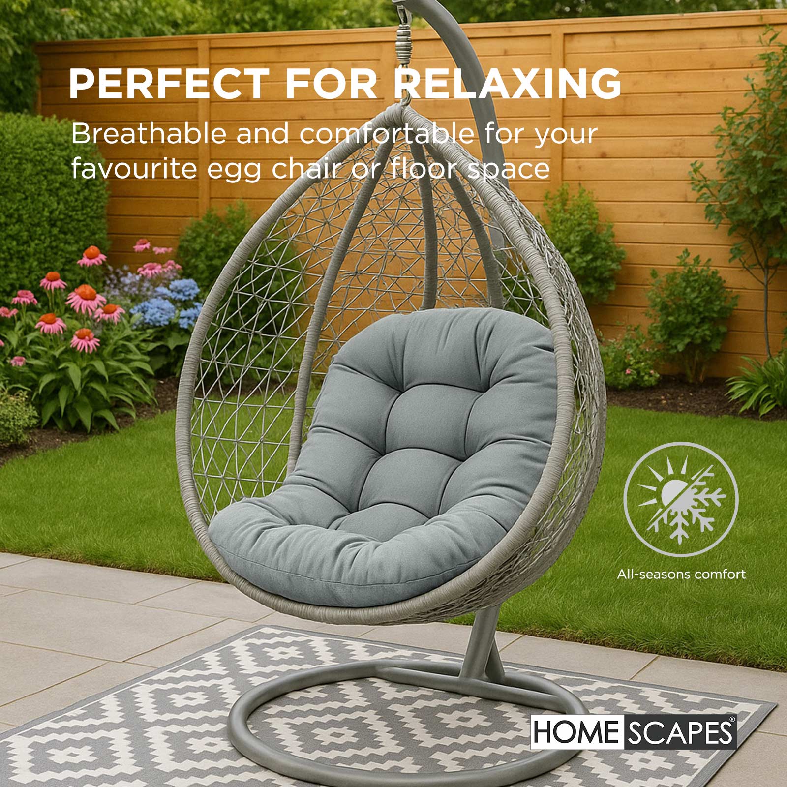 Luxury Garden Round Egg Chair Swing Cushion, 80 X 120 Cm | One Size | Grey