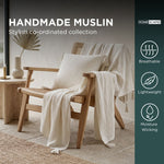 Pure Handmade Cotton Muslin Cushion With Cover | 45cm x 45cm | White