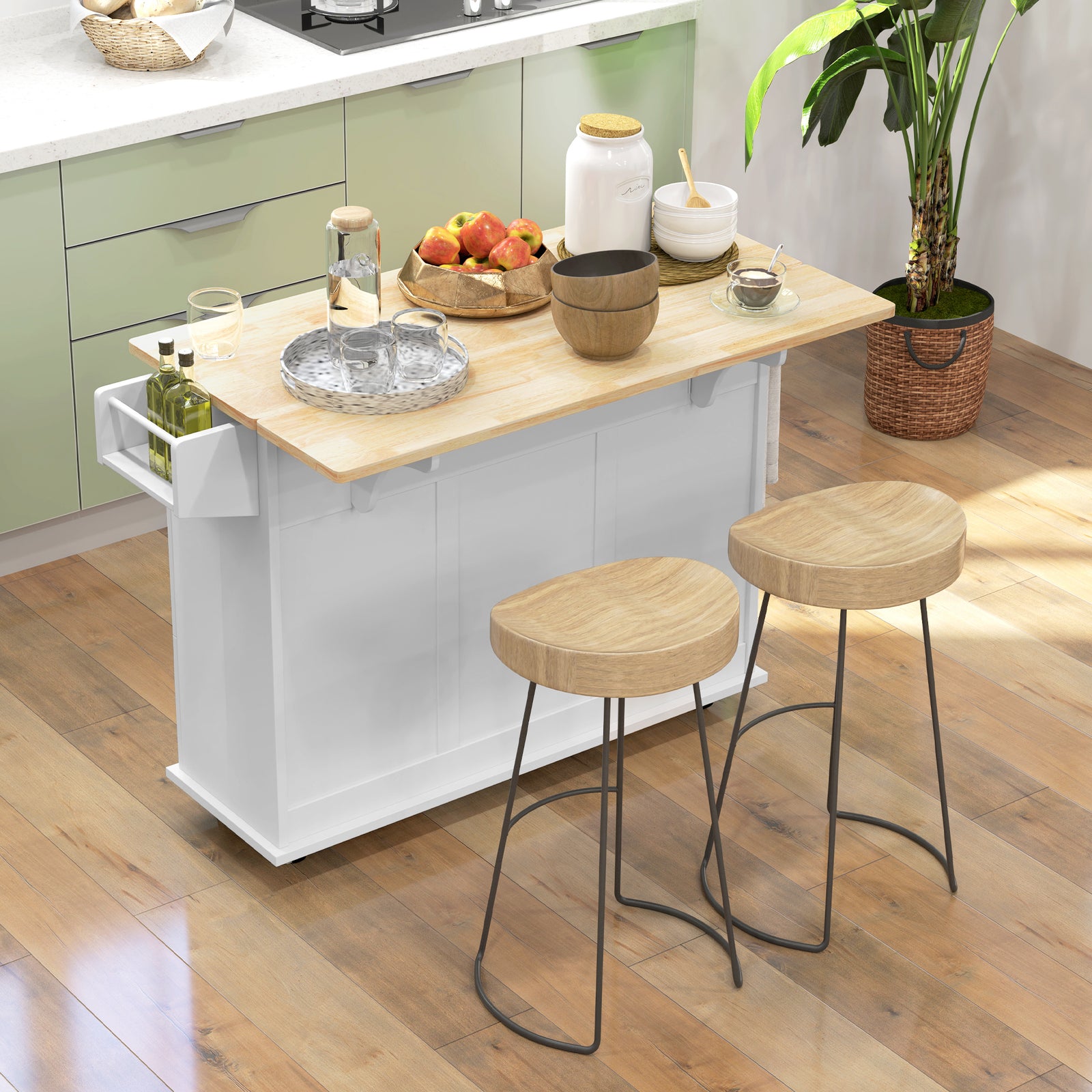 HOMCOM Kitchen Island On Wheels, Kitchen Cart With Drop Leaf, White