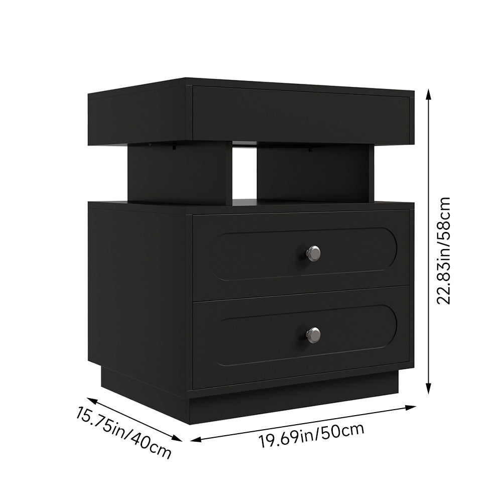 Modern 3-drawer Bedside Table With Rgb Lighting