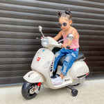 Kids Ride On Licensed Vespa Motorcycle 6v Boys Girls Mp3 Music Led Lights | White