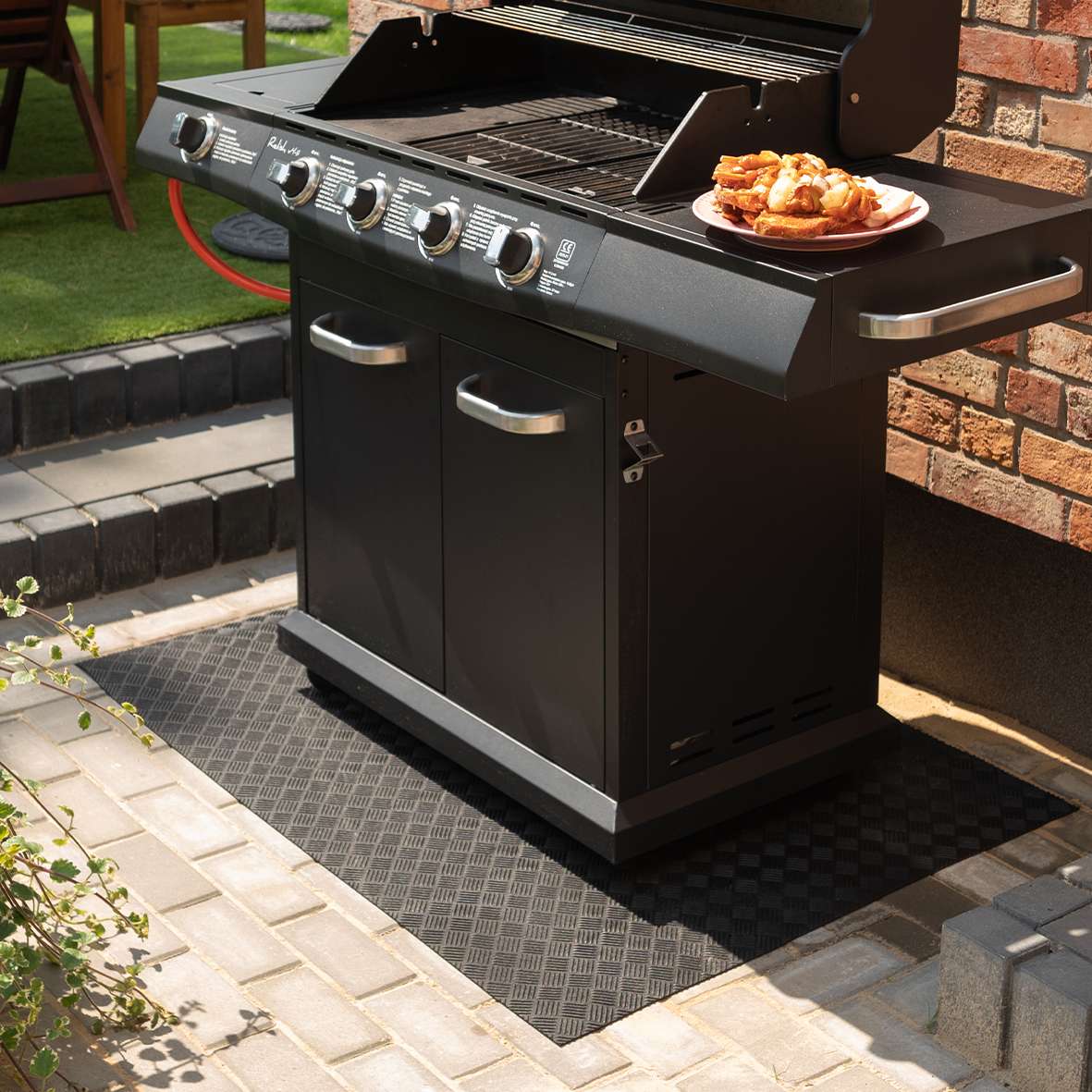 Recycled Rubber Bbq Mat Floor Protection Mat | 200cm X 100cm | Black