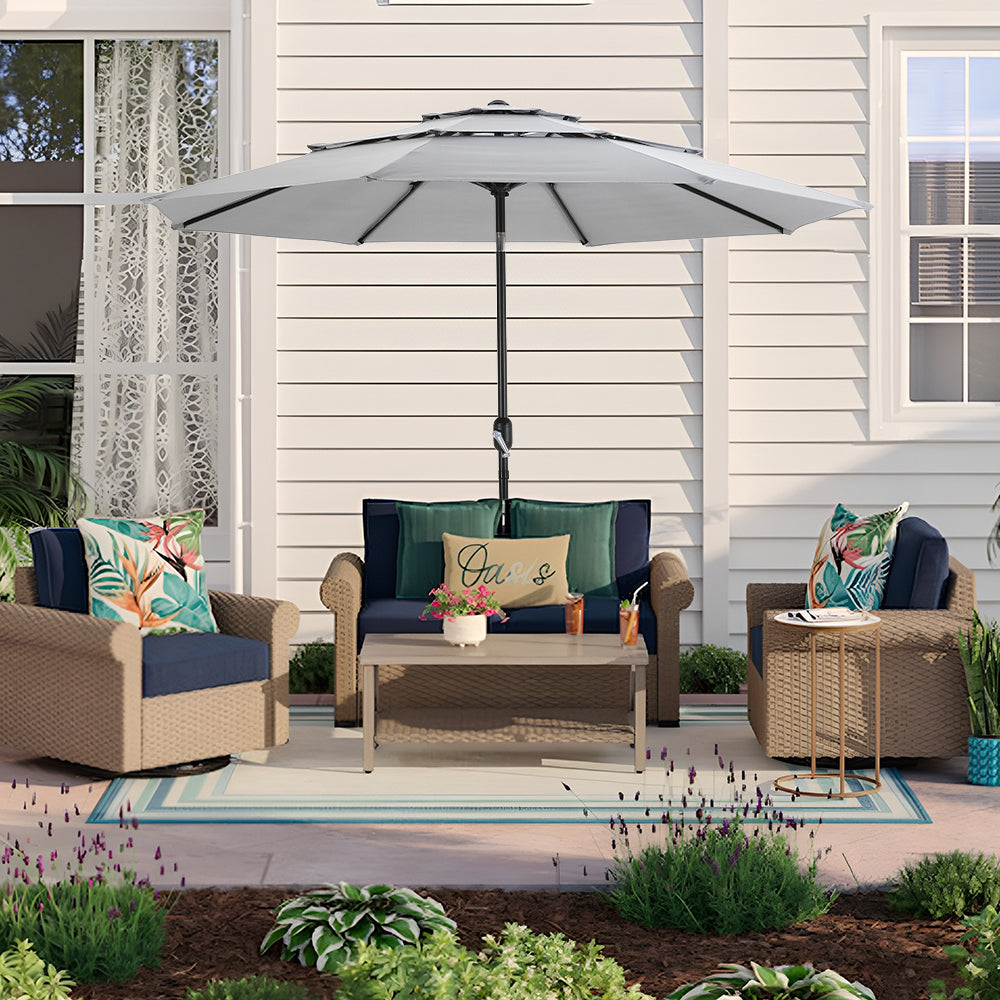 Outdoor 3-tier Umbrella With Crank And Tilt Without Base | One Size | Light Grey