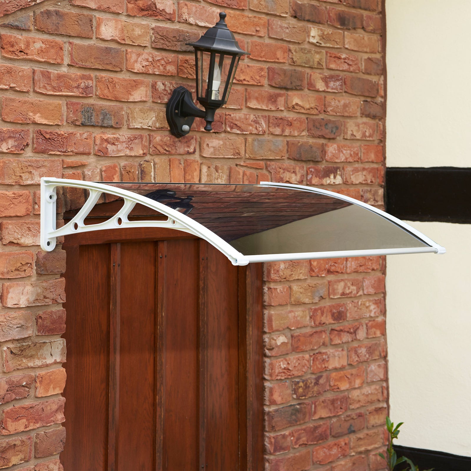 1.2m Grey Door Canopy Uv Stabilised Solid Polycarbonate Rain Shelter White Brackets