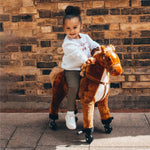 Child Boys Walking Horse Riding Toy Plush Walk Pony Wheels W/ Sound | Brown