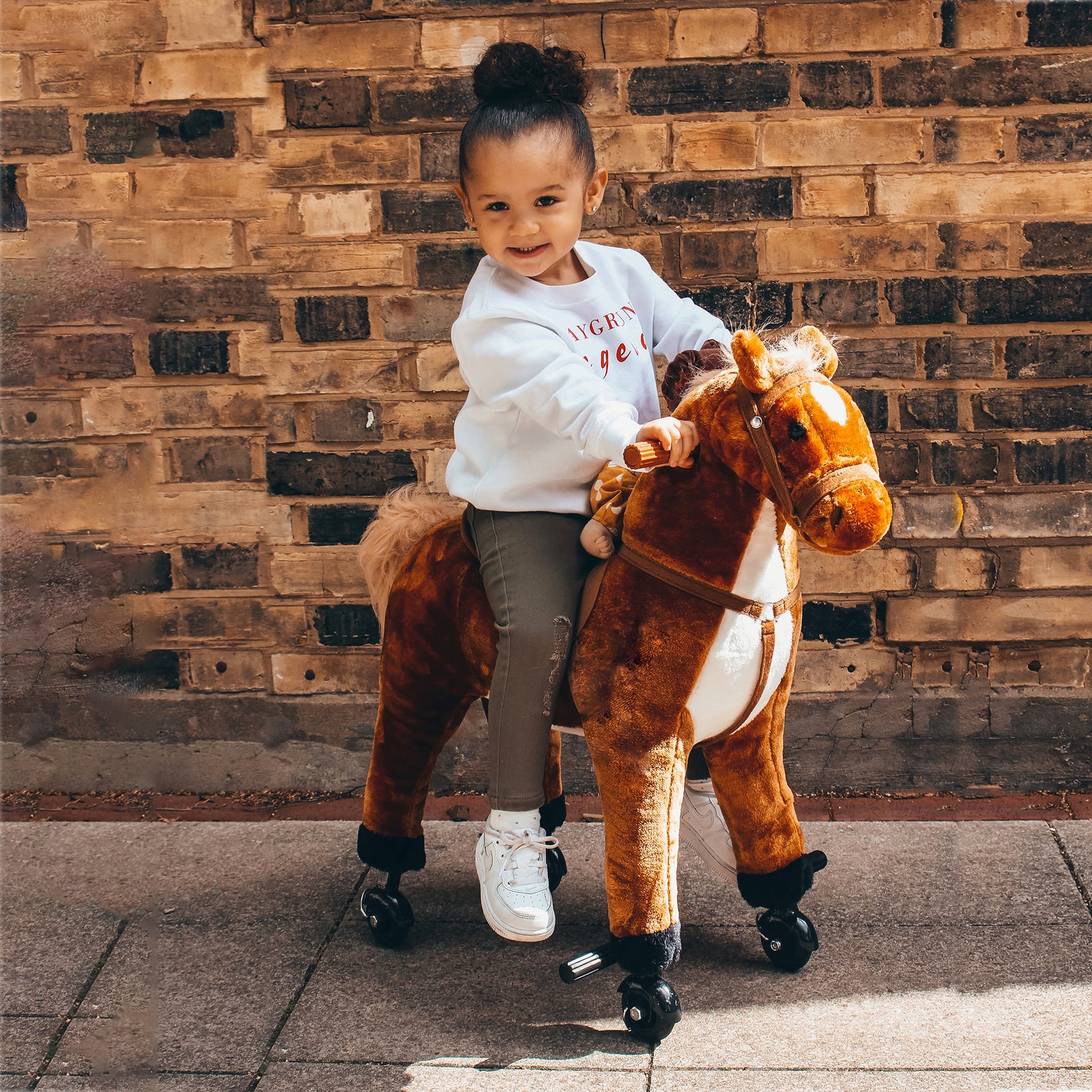 Child Boys Walking Horse Riding Toy Plush Walk Pony Wheels W/ Sound | Brown