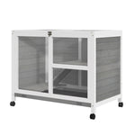 Wood Rabbit Hutch Bunny Cage Pet House Indoor W/ Tray Ramp | Gray
