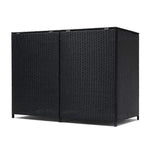Pe Rattan Double Trash Can Storage Shed With Lid & Front Door, Outdoor Garbage Bin Enclosure, Metal Frame, Weather-resistant Wicker Design | Black