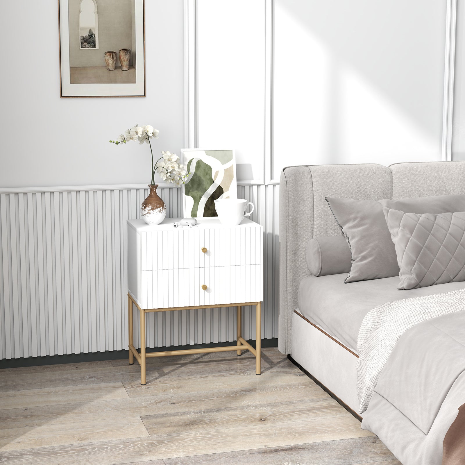 Modern Bedside Table With 2 Drawers For Bedroom