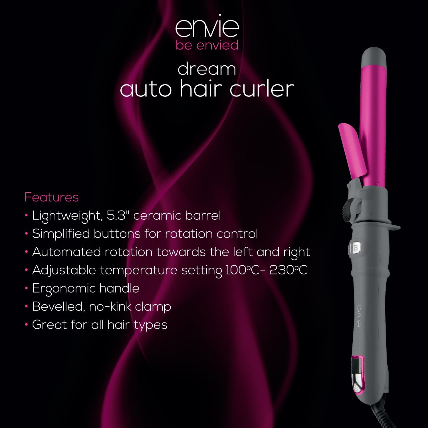 Dream Auto Hair Curler Adjustable Temperature Setting With Led Display