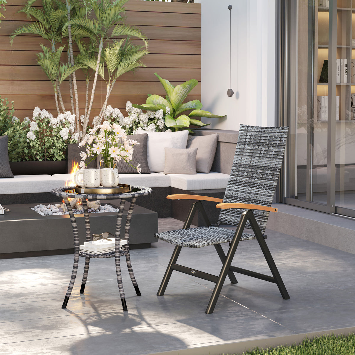 Outdoor Folding Rattan Chair, Dining Chair | Set of 1 | Light Grey