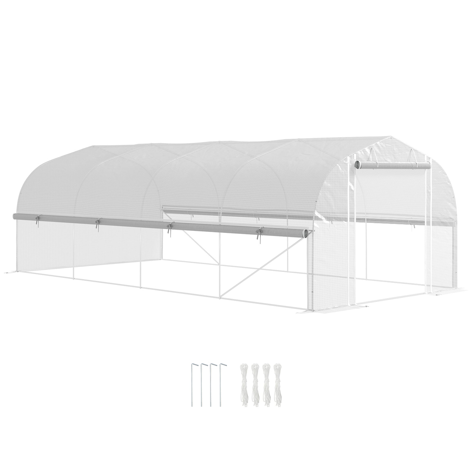 6x3x2m Polytunnel Greenhouse, Roll-up Sidewalls, White