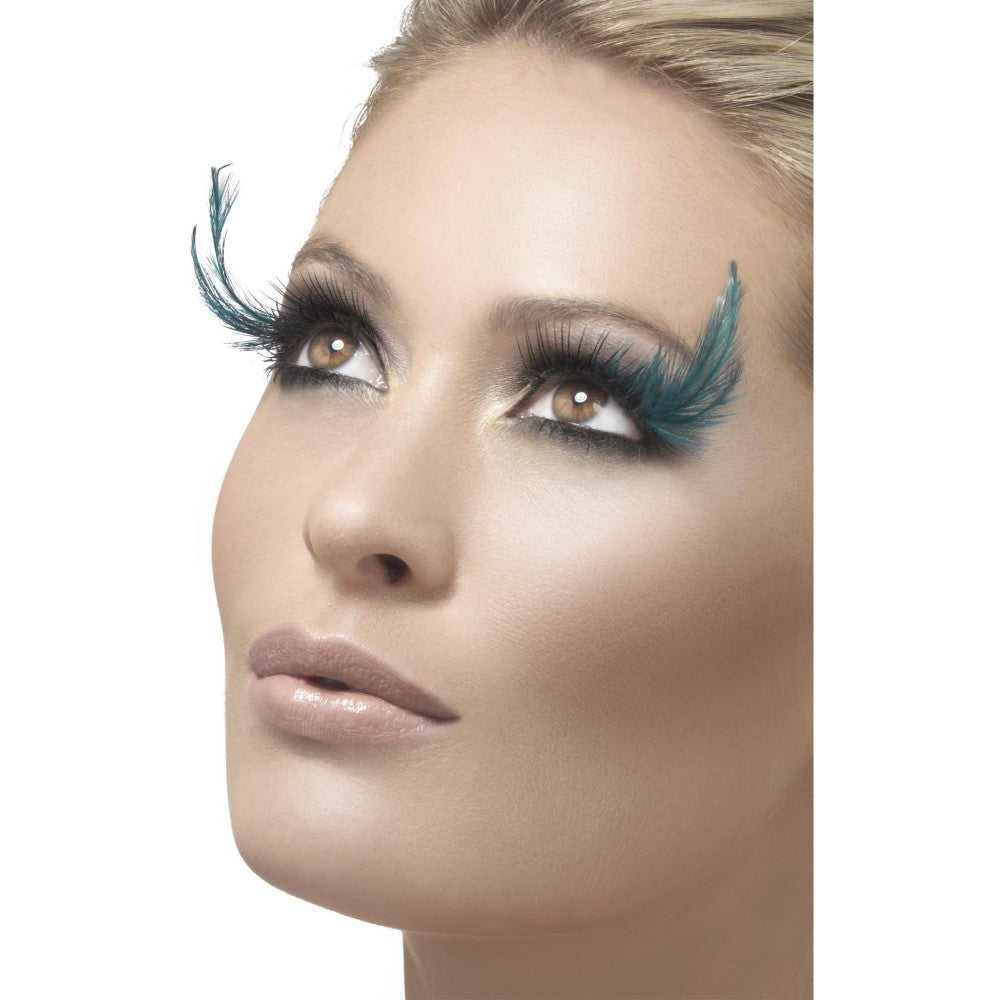 Eyelashes, Black & Green, With Feather Plume