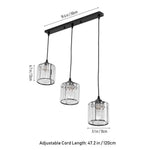 Modern 3-light Crystal Pendant Light Adjustable Linear Ceiling Fixture With Round Glass Shades | Black