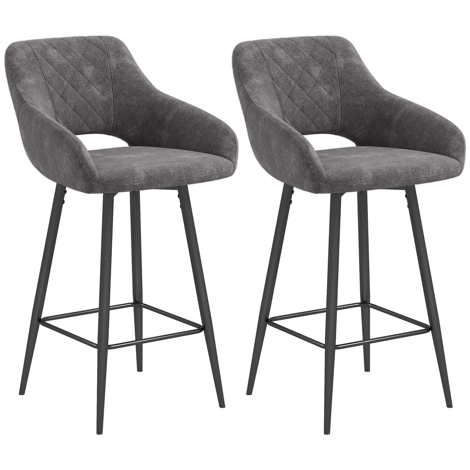 Velvet-touch Bar Stools Counter Set Of 2 | Dark Gray