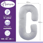C Shaped Pregnancy Pillow, 140x65x20cm Shredded Memory Foam Full Body Maternity Cushion For Sleeping | C Shape | Light Grey