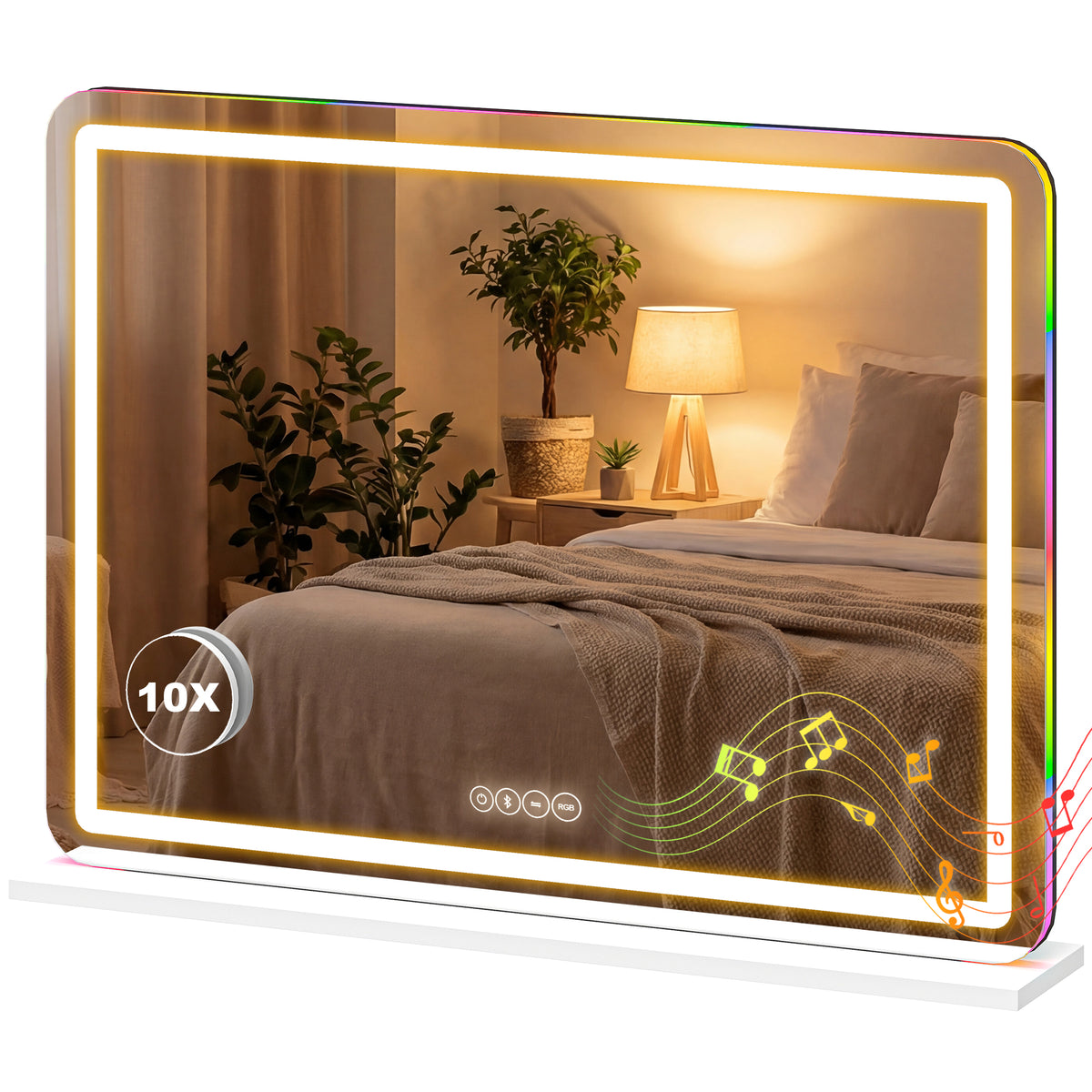 HOMCOM Vanity Mirror With Lights And Bluetooth Speaker, 80 X 60 Cm, White