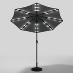 3m Outdoor Patio Parasol – Solar-powered Umbrella With 24 Led Lights, Tilt & Crank Handle, With Round Base | One Size | Dark Grey