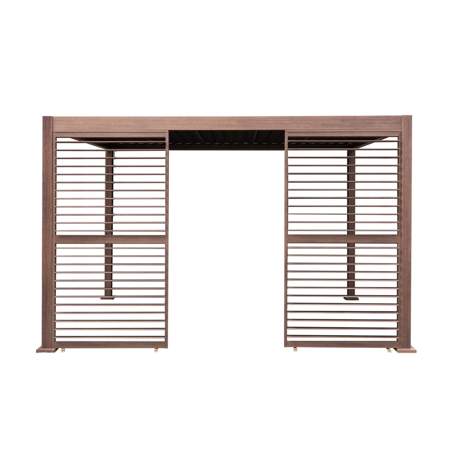 Wood Effect Aluminium Pergola With 2 Louvre Panels | 4m x 3m | Brown