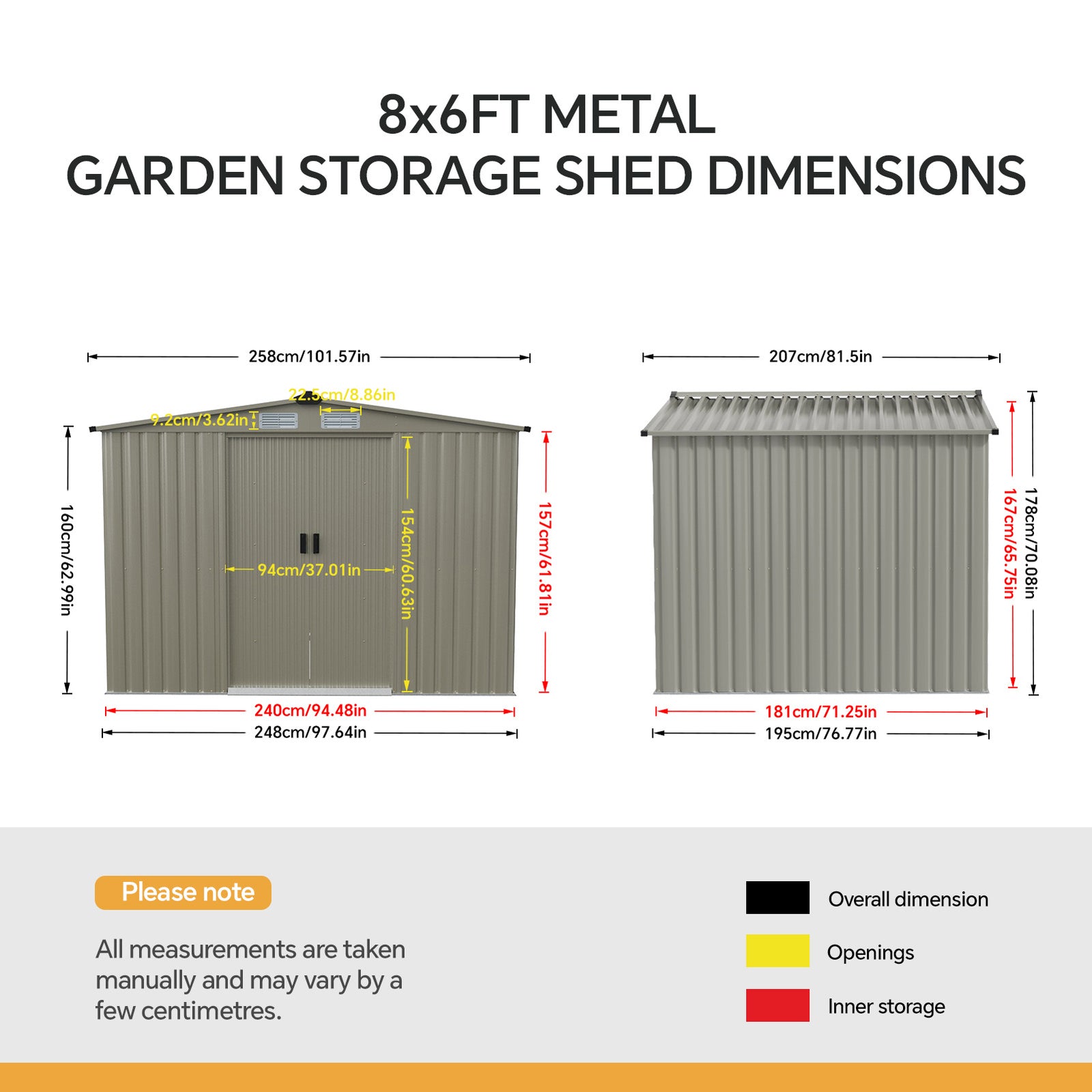 Breeins 8x6 FT Large Metal Garden Tool Storage Shed