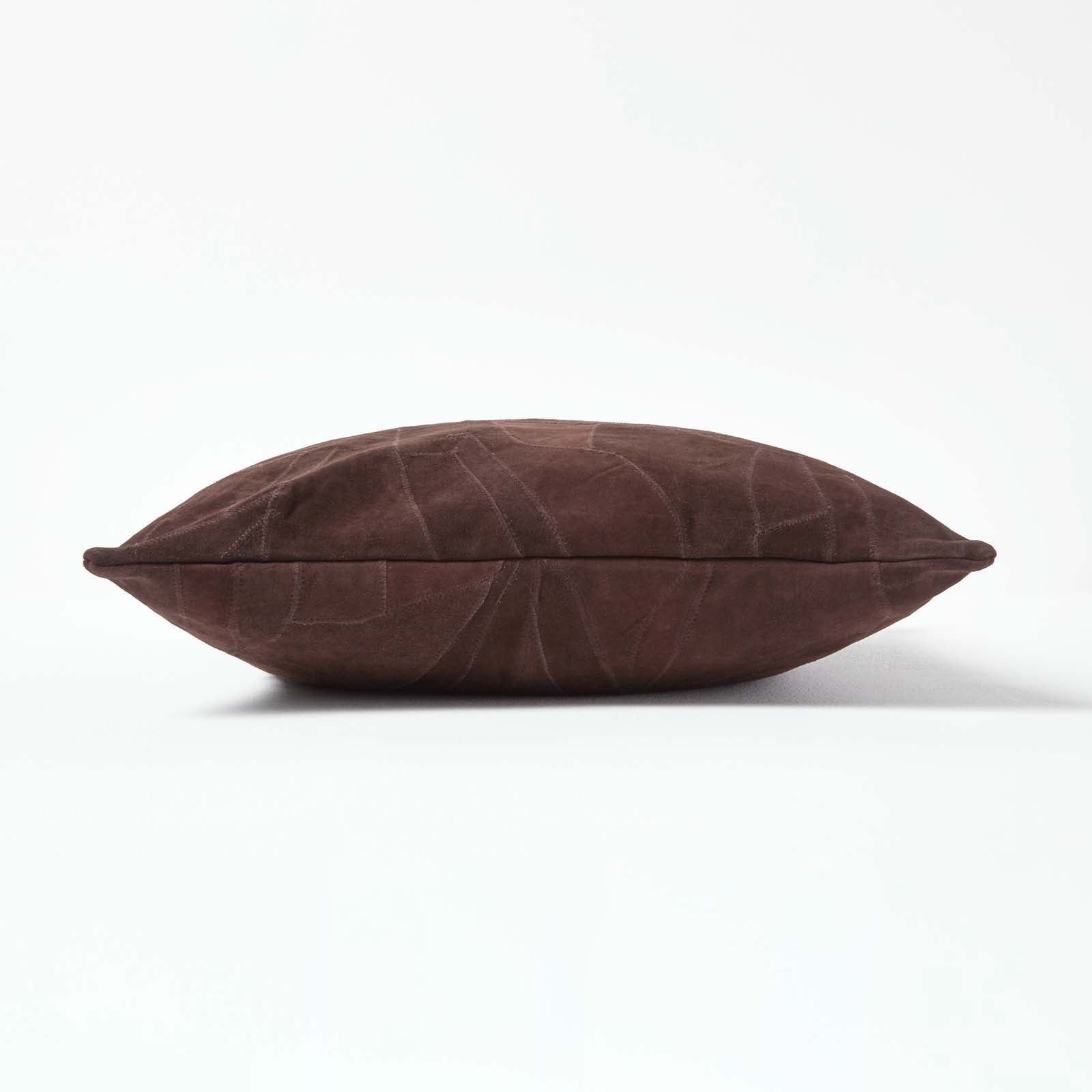 Real Leather Suede Cushion With Feather Filling | 45cm x 45cm | Chocolate