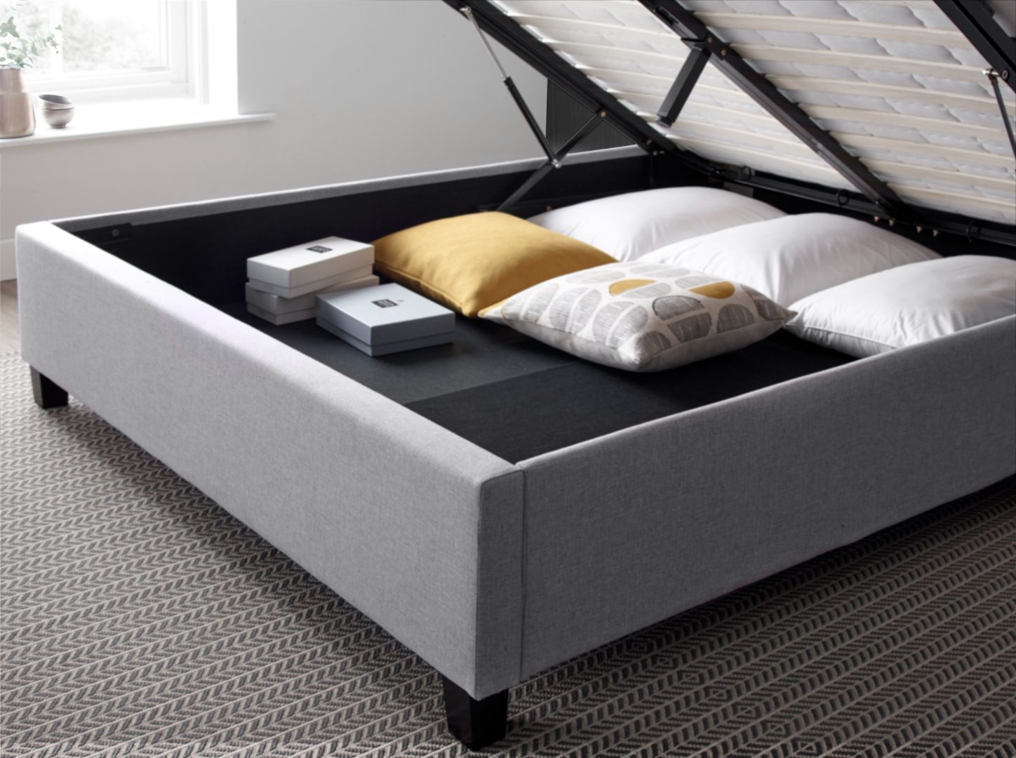 Brandon Fabric Ottoman Bed | Double | Grey