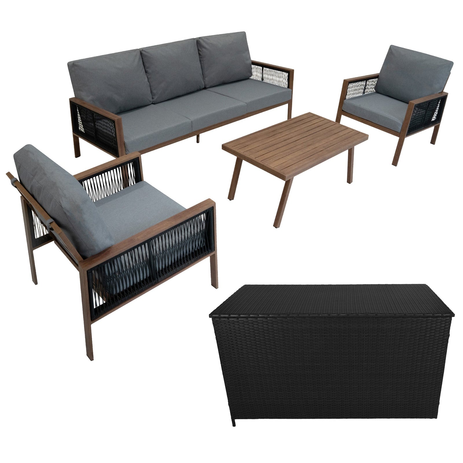 Aluminium 4 Piece Sofa Set With Rattan Storage Box | Brown
