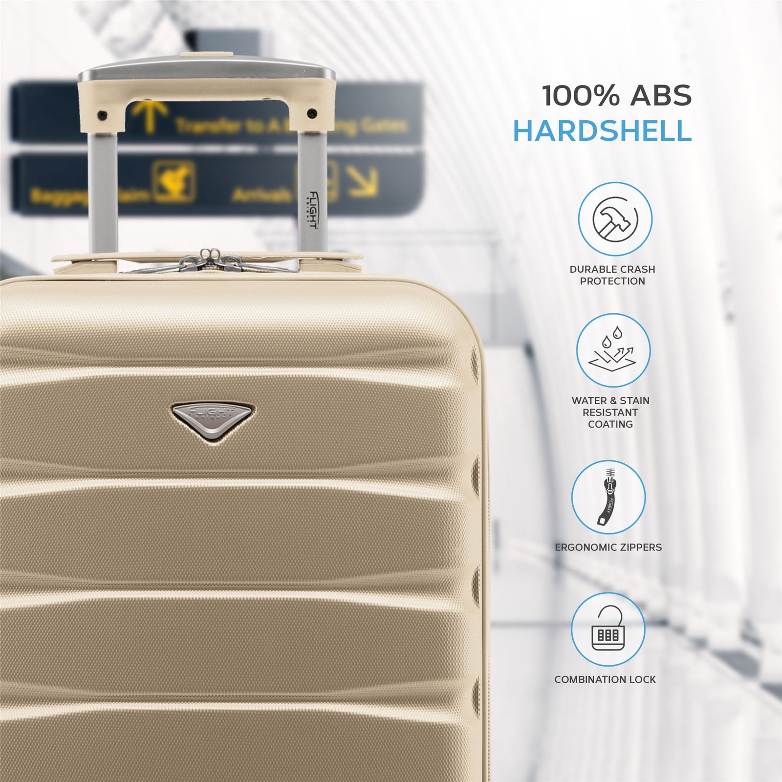 55x35x20cm Cabin Carry On Suitcase Hard Shell Overhead Luggage 100+ Airlines Approved | Cabin | Champagne