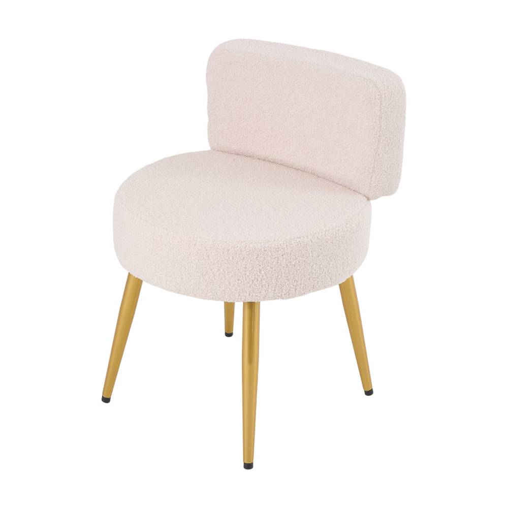 Teddy Fleece Upholstered Dressing Table Stool With Adjustable Feet | Beige