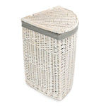 Corner White Wash Laundry Hamper With Grey Sage Lining | Large