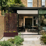 Metal Pre Rust Outdoor Privacy Screen With Plant Pot Geometric Garden Divider