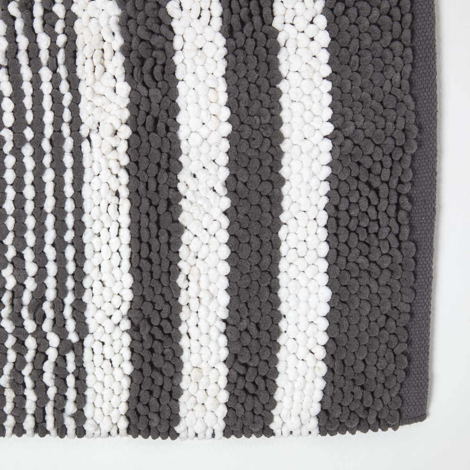 Chenille Stripe Bath Mat | 50 x 80cm | Charcoal Grey
