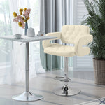 Adjustable Height Barstool Steel Pole Pu Leather | Beige