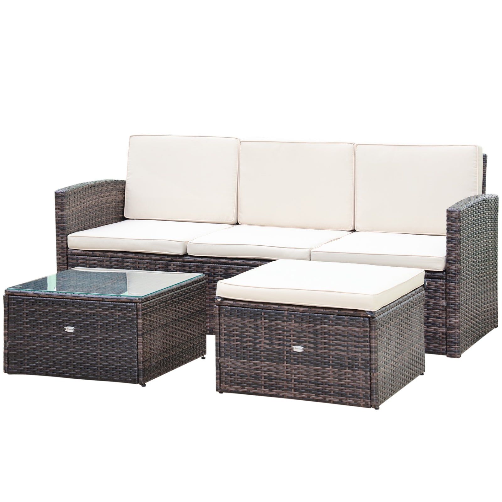 3pc Pe Rattan Wicker Set 3-seater Sofa Footstool Table