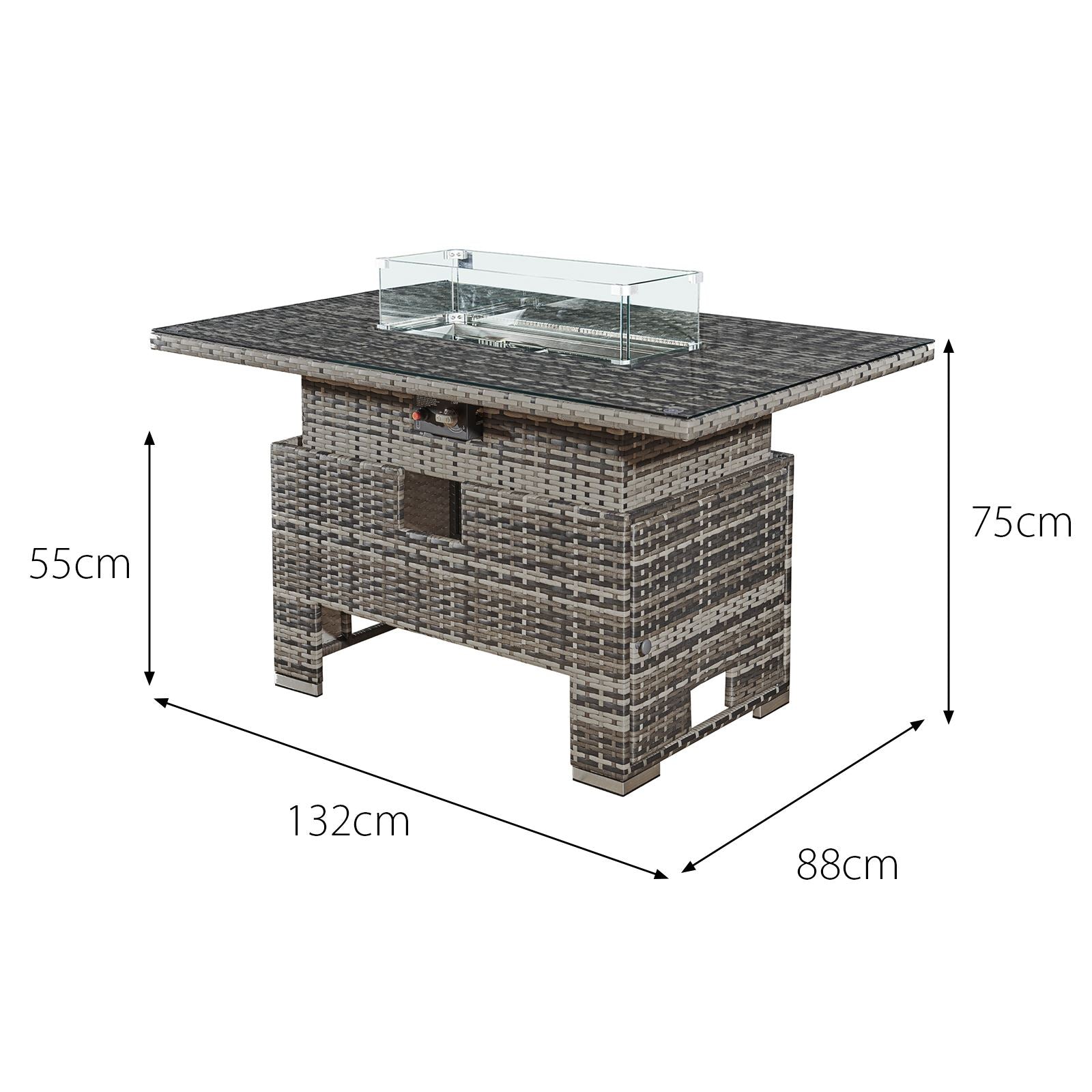 Malta Rattan 6 Seat Rising Firepit Corner Set | Walnut Grey