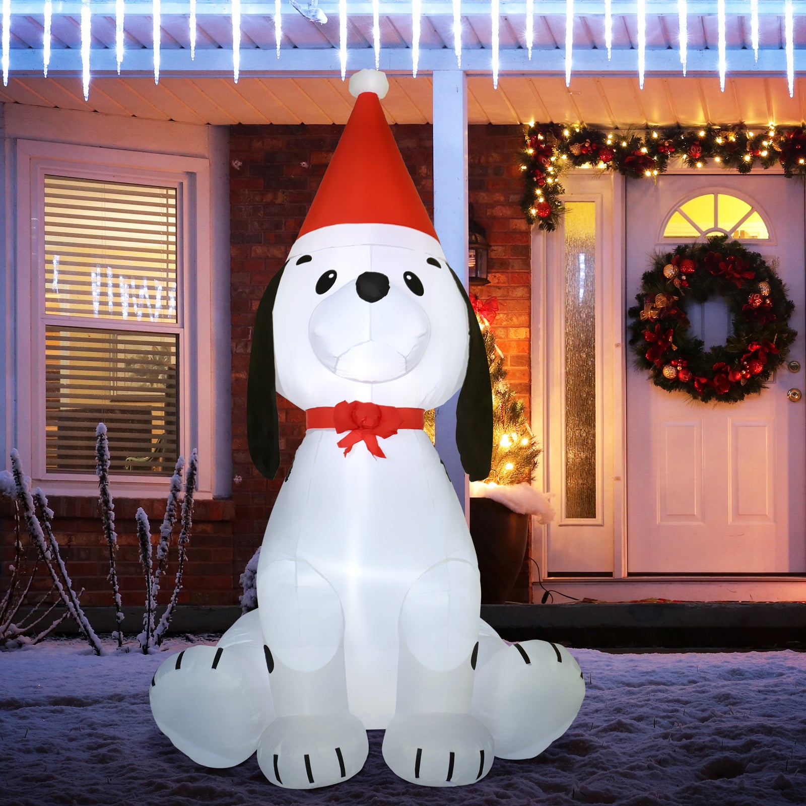 6ft Inflatable Christmas Puppy Dog Wearing Santa Hat