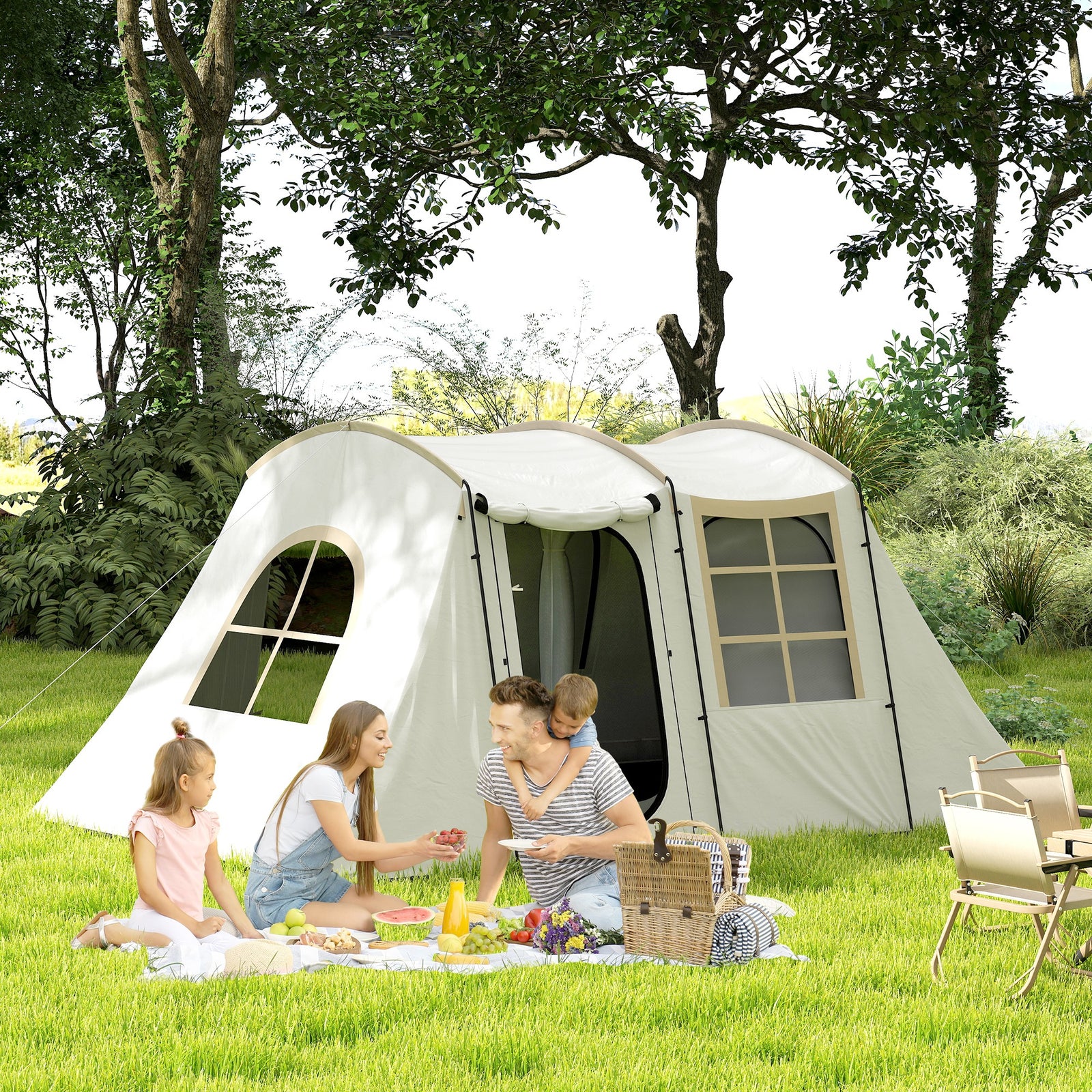 Outsunny 3-4 Man Tunnel Tent, 3000mm Waterproof, Porch