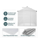 Polycarbonate Greenhouse– Aluminum Frame Walk-in Greenhouse With Sliding Door & 2 Ventilation Window For Plants & Flowers | White